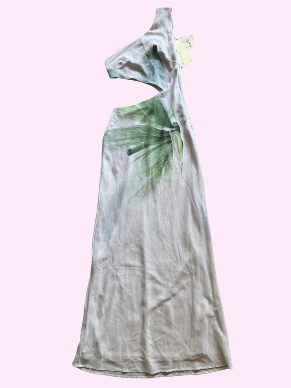 Peppermayo Light Blue Gray and Green Flower Cutout Maxi Formal Dress